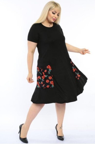 XL dydžių suknelė su gėlėtomis kišenėmis