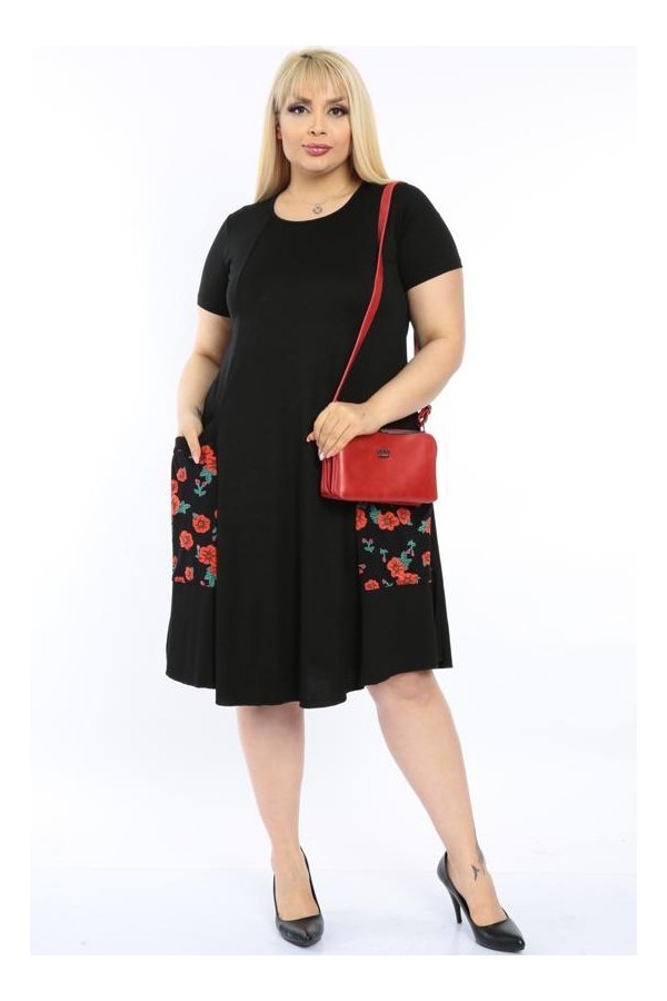 XL dydžių suknelė su gėlėtomis kišenėmis
