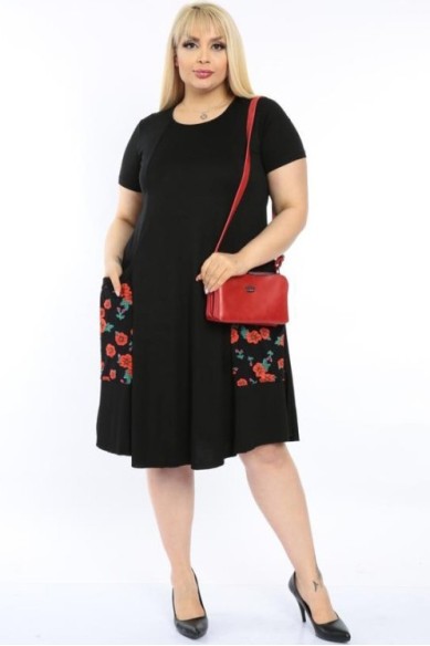 XL dydžių suknelė su gėlėtomis kišenėmis