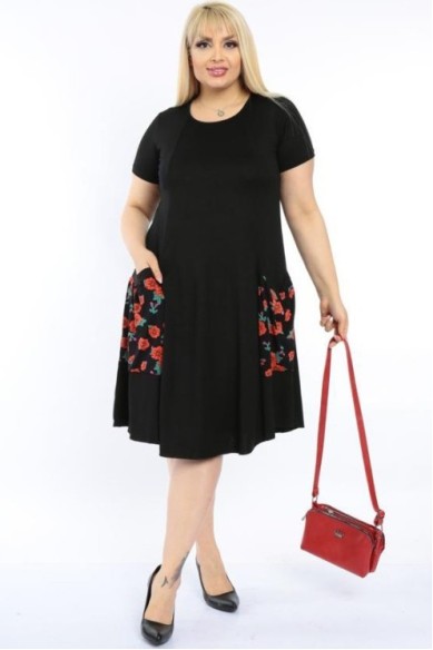 XL dydžių suknelė su gėlėtomis kišenėmis