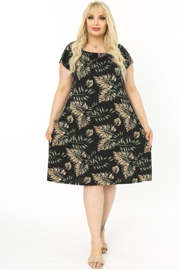 Marga viskozinė suknelė trumpomis rankovėmis