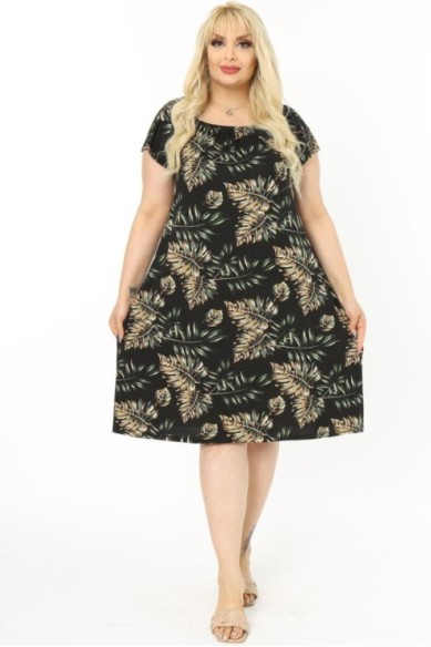 Marga viskozinė suknelė trumpomis rankovėmis