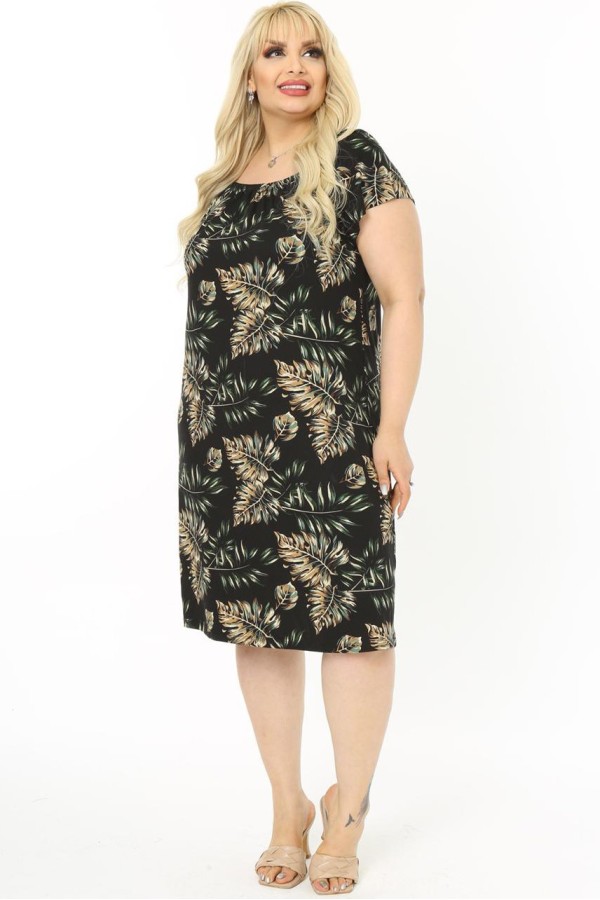 Marga viskozinė suknelė trumpomis rankovėmis