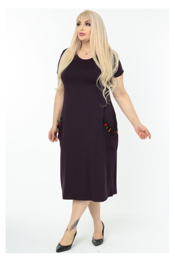 Tamsiai violetinė suknelė su kišenėmis