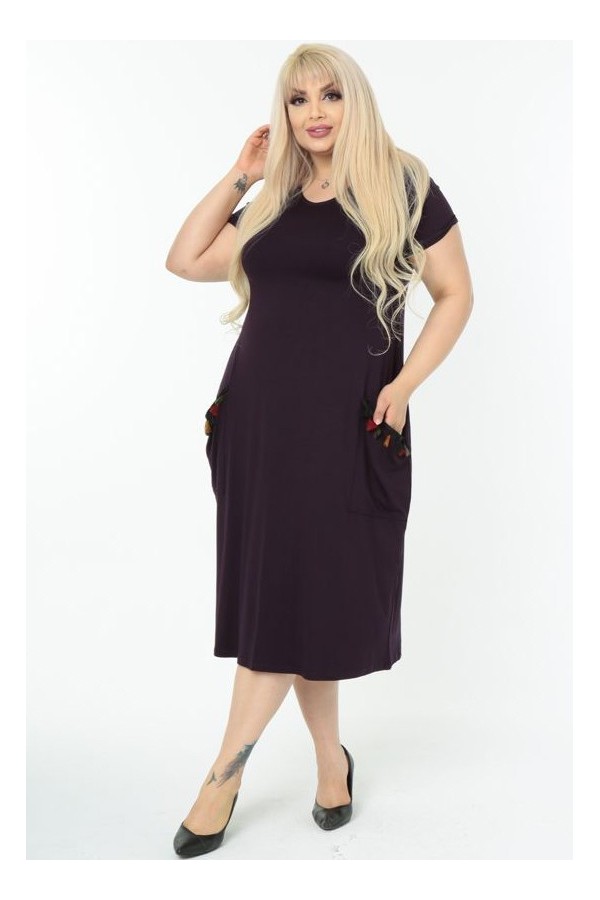 Tamsiai violetinė suknelė su kišenėmis