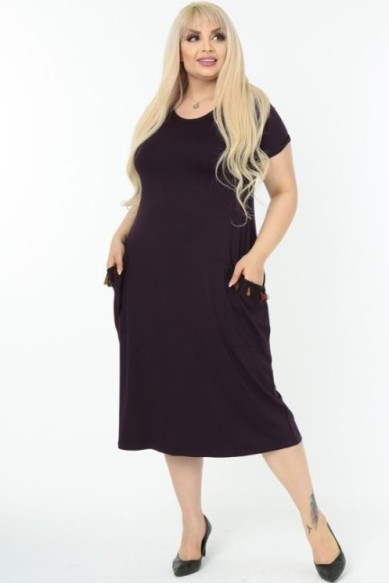 Tamsiai violetinė suknelė su kišenėmis