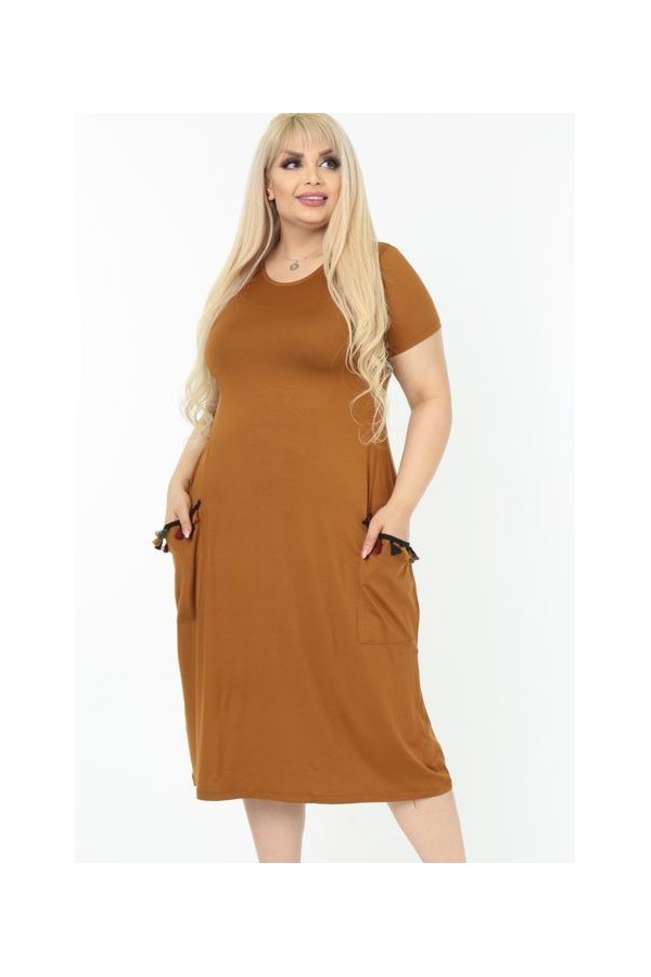 Karamelės spalvos suknelė iš viskozės