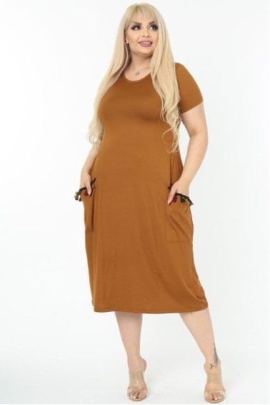 Karamelės spalvos suknelė iš viskozės