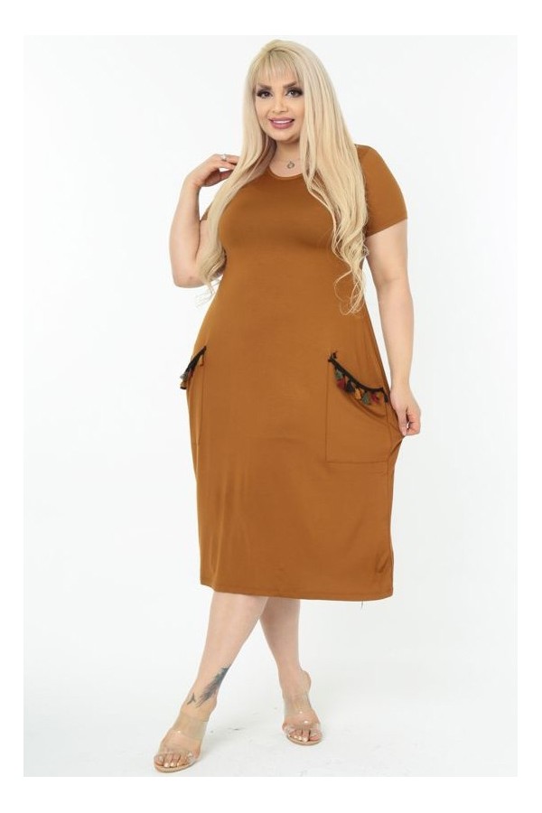 Karamelės spalvos suknelė iš viskozės
