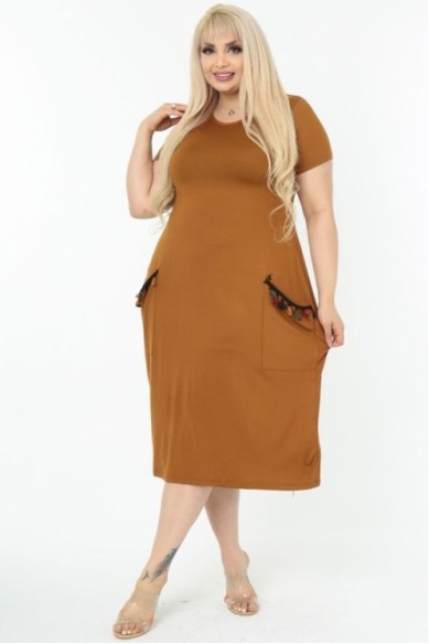Karamelės spalvos suknelė iš viskozės