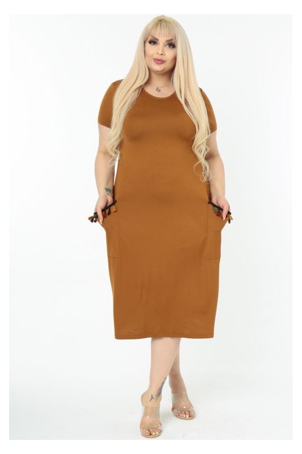 Karamelės spalvos suknelė iš viskozės