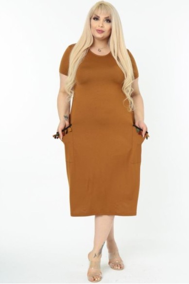 Karamelės spalvos suknelė iš viskozės