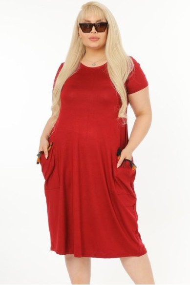 Tamsiai raudona vasarinė suknelė su kišenėmis