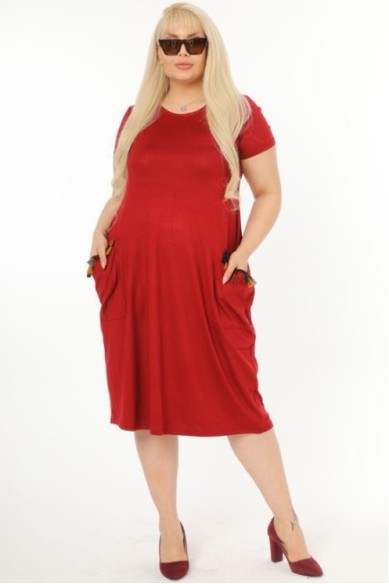 Tamsiai raudona vasarinė suknelė su kišenėmis