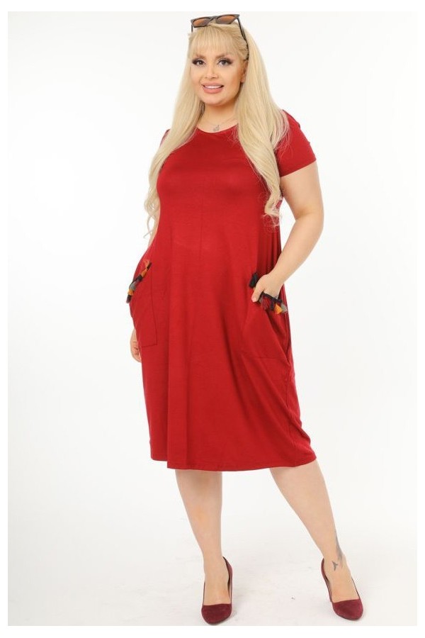 Tamsiai raudona vasarinė suknelė su kišenėmis