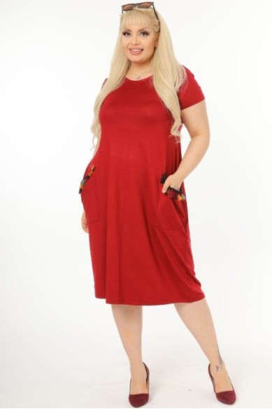 Tamsiai raudona vasarinė suknelė su kišenėmis