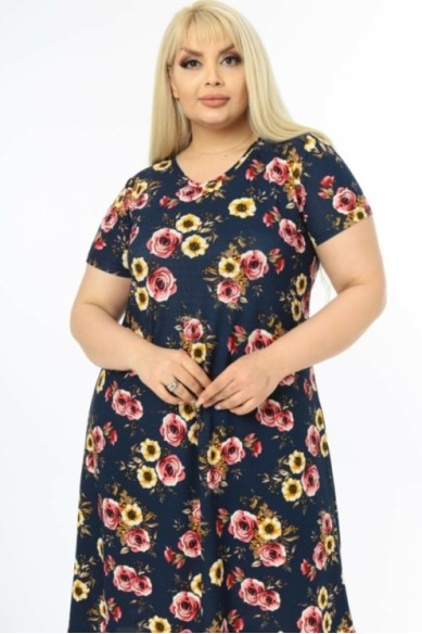 Tamsiai mėlyna gėlėta suknelė