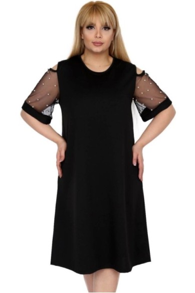 Juoda suknelė su tiulio rankovėmis