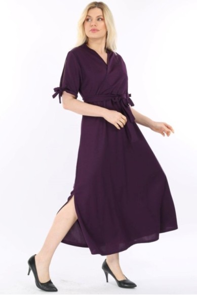 Ilga tamsiai violetinė suknelė su dirželiu