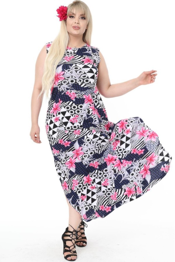 Ilga raštuota suknelė su skeltuku