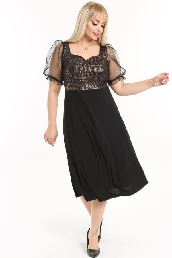 Puošni suknelė pūstomis tiulo rankovėlėmis