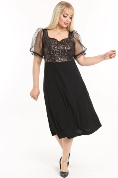 Puošni suknelė pūstomis tiulo rankovėlėmis