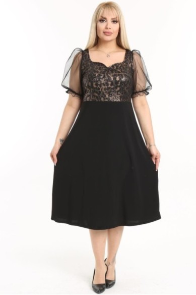 Puošni suknelė pūstomis tiulo rankovėlėmis