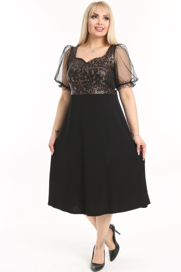 Puošni suknelė pūstomis tiulo rankovėlėmis