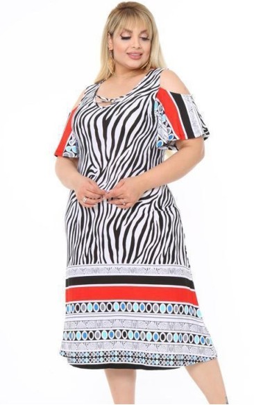 Raštuota medvilninė suknelė apkūnioms