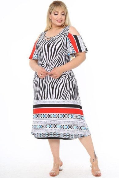 Raštuota medvilninė suknelė apkūnioms