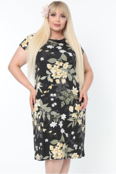 Paprasta gėlėta suknelė apkūnioms