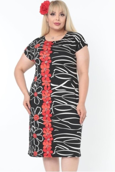 Juodai raudona suknelė su gėlytėmis