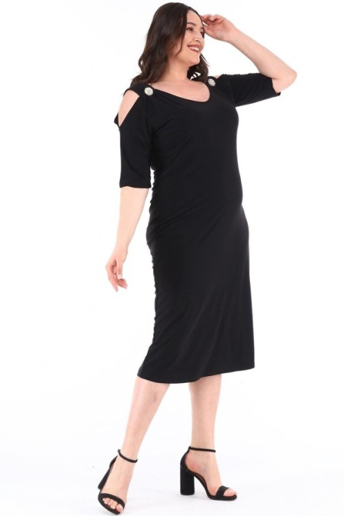 Elegantiška juoda suknelė su sagtimis 2