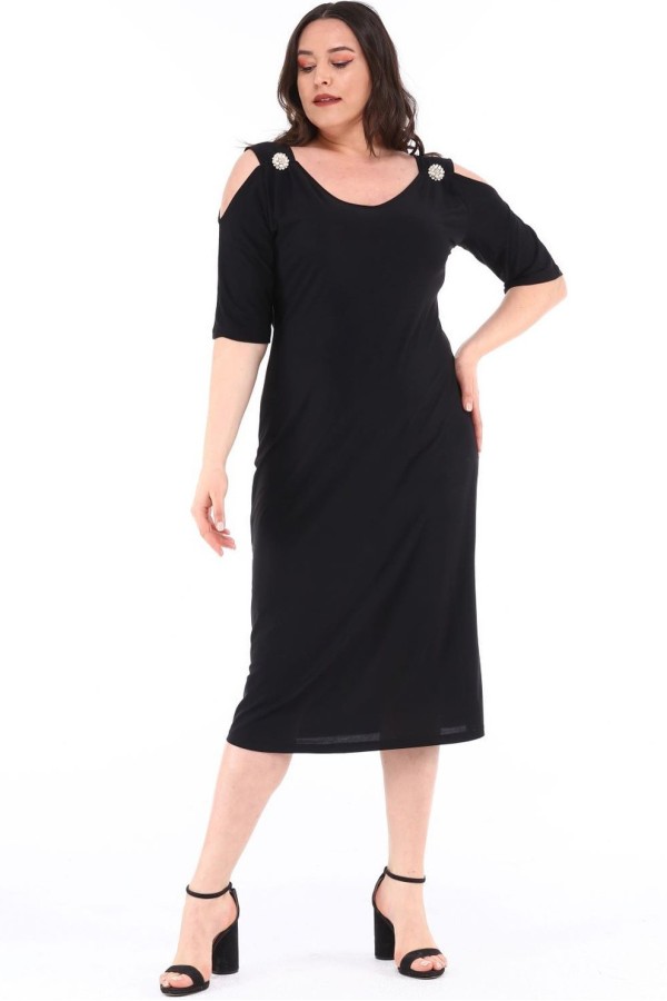 Elegantiška juoda suknelė su sagtimis