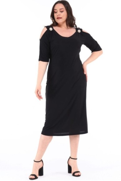 Elegantiška juoda suknelė su sagtimis