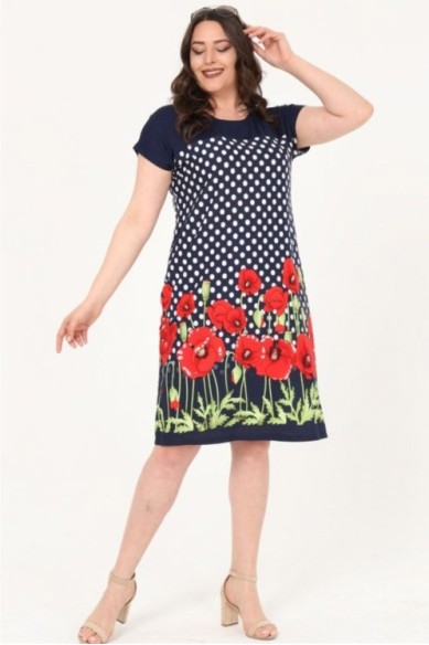 Taškuota suknelė su gėlėmis