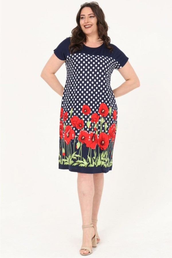 Taškuota suknelė su gėlėmis