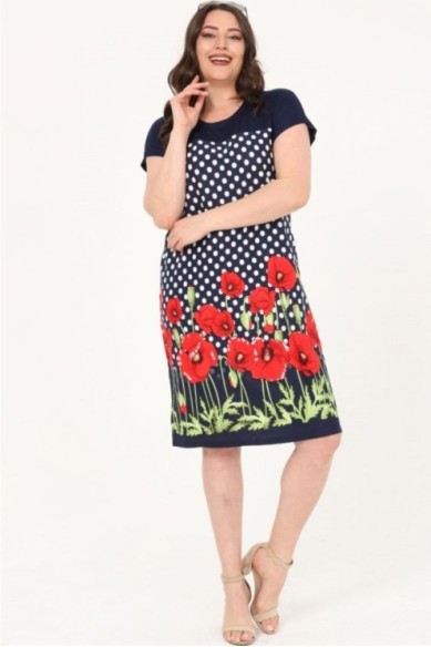 Taškuota suknelė su gėlėmis