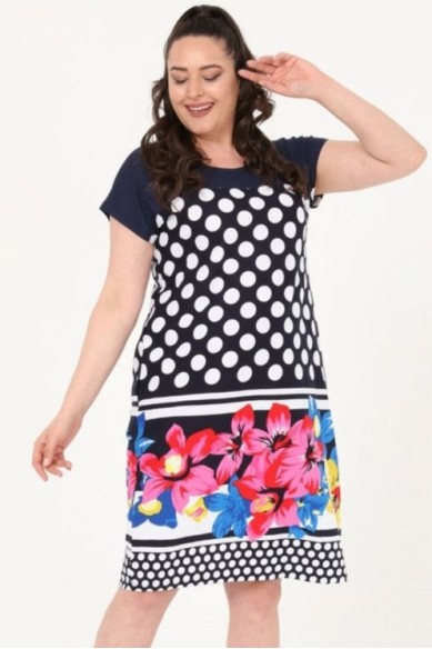 Graži vasarinė suknelė su rutuliukais ir gėlėmis