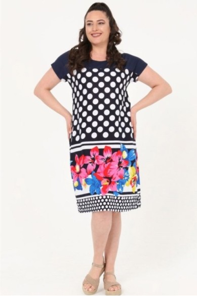 Graži vasarinė suknelė su rutuliukais ir gėlėmis