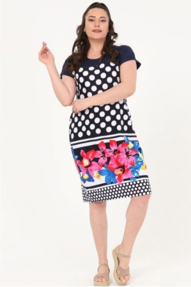 Graži vasarinė suknelė su rutuliukais ir gėlėmis