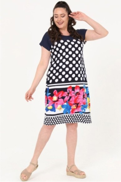 Graži vasarinė suknelė su rutuliukais ir gėlėmis