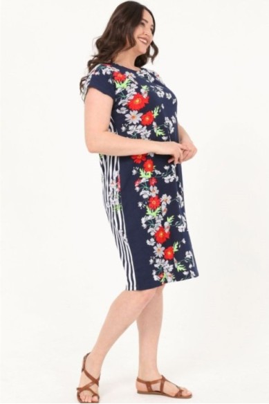 Raštuota medvilninė suknelė trumpomis rankovėmis