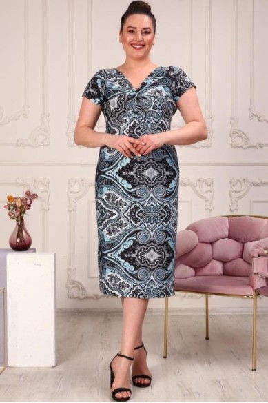 Madinga raštuota suknelė su mazgu