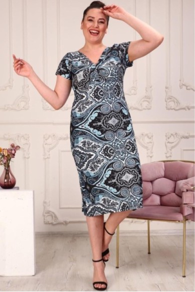 Madinga raštuota suknelė su mazgu