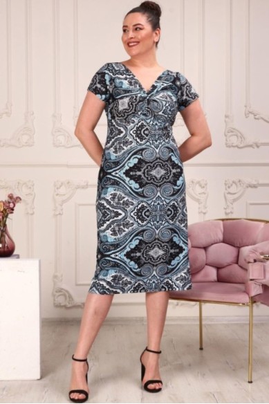 Madinga raštuota suknelė su mazgu