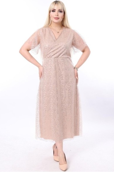 Ilga smėlio spalvos suknelė su žvyneliais