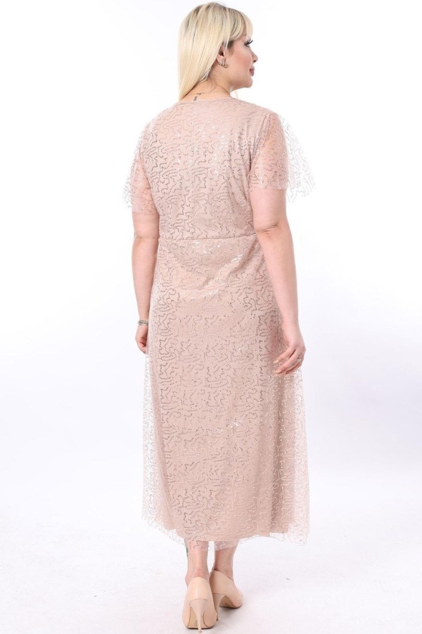 Ilga smėlio spalvos suknelė su žvyneliais