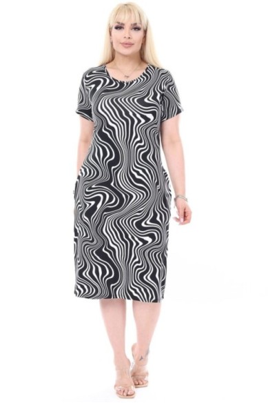 Juodai balta suknelė trumpomis rankovėmis