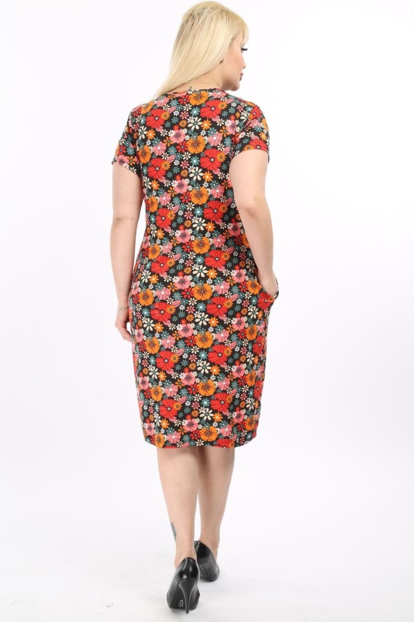 Gėlėta viskozinė suknelė su kišenėmis